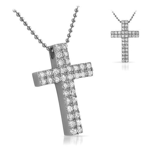 Double CZ Diamond Bling Bling Cross 316L