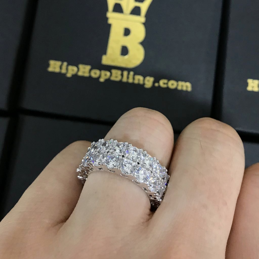 Double Eternity Band 360 Rhodium CZ Bling Bling Ring