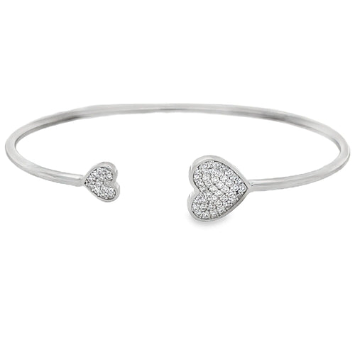 Double Heart Moissanite Iced Out Bangle .925 Sterling Silver