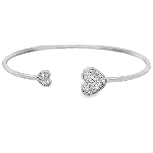 Double Heart Moissanite Iced Out Bangle .925 Sterling Silver