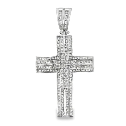 Double Layer Cross CZ Iced Out Pendant