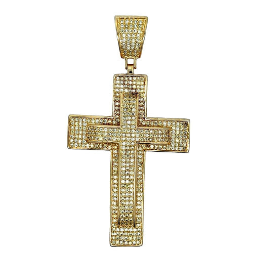 Double Row Cross CZ Iced Out Pendant
