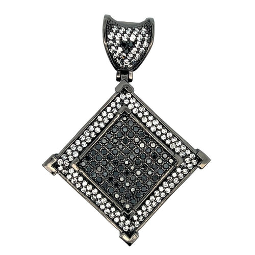 Double Square Black CZ Iced Out Pendant