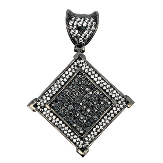 Double Square Black CZ Iced Out Pendant