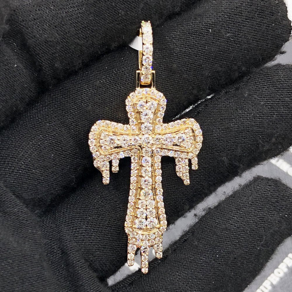 Drip Cross 2.34cttw Diamond Pendant 10K Yellow Gold