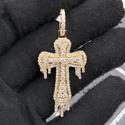 Drip Cross 2.34cttw Diamond Pendant 10K Yellow Gold
