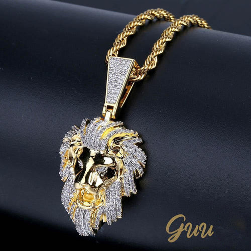 23mm Gold-Plated Micro-inlay Zircon # Lion Head # Rapper Chain