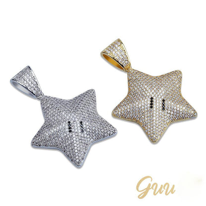 18K Gold-Plated CZ  Pentagram Hip Hop Pendant Necklace