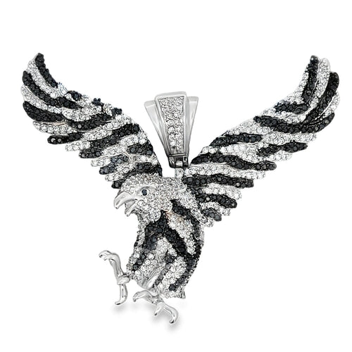 Eagle Black & White CZ Pendant .925 Sterling Silver