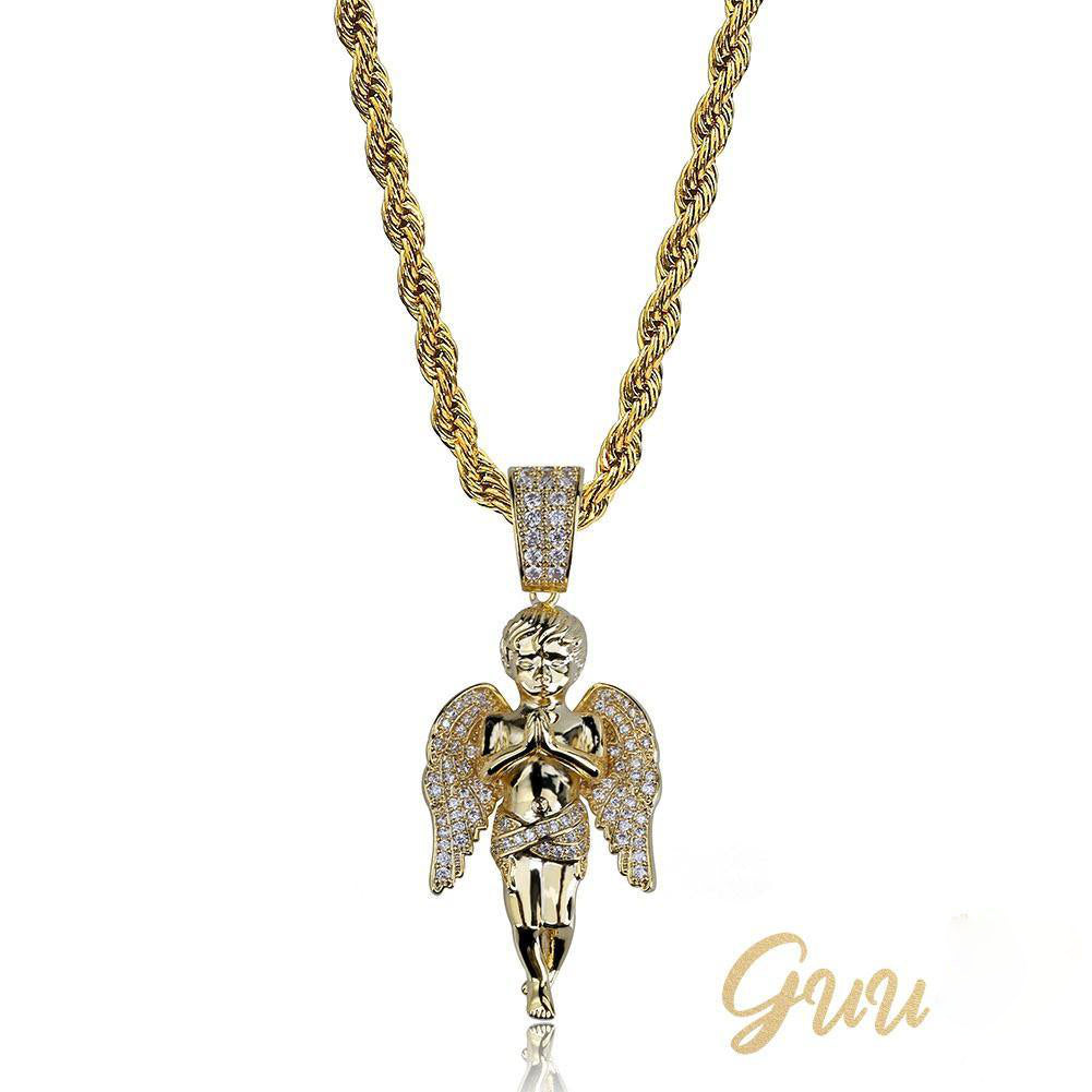 18k Gold-Plated 21mm AAA CZ Angel Pendant # Punk Rapper Chain