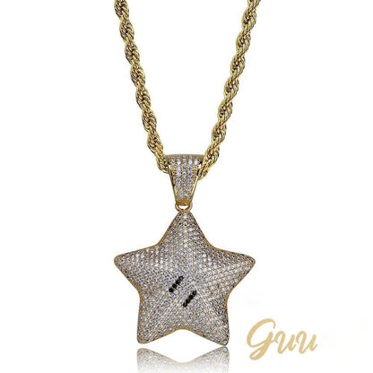 18K Gold-Plated CZ  Pentagram Hip Hop Pendant Necklace