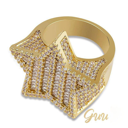 18K Gold-Plated Micro-inlay AAA CZ Pentagram Ring