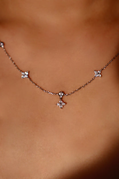 Palladium White Gold Plated Multi Starlight Petal Necklace