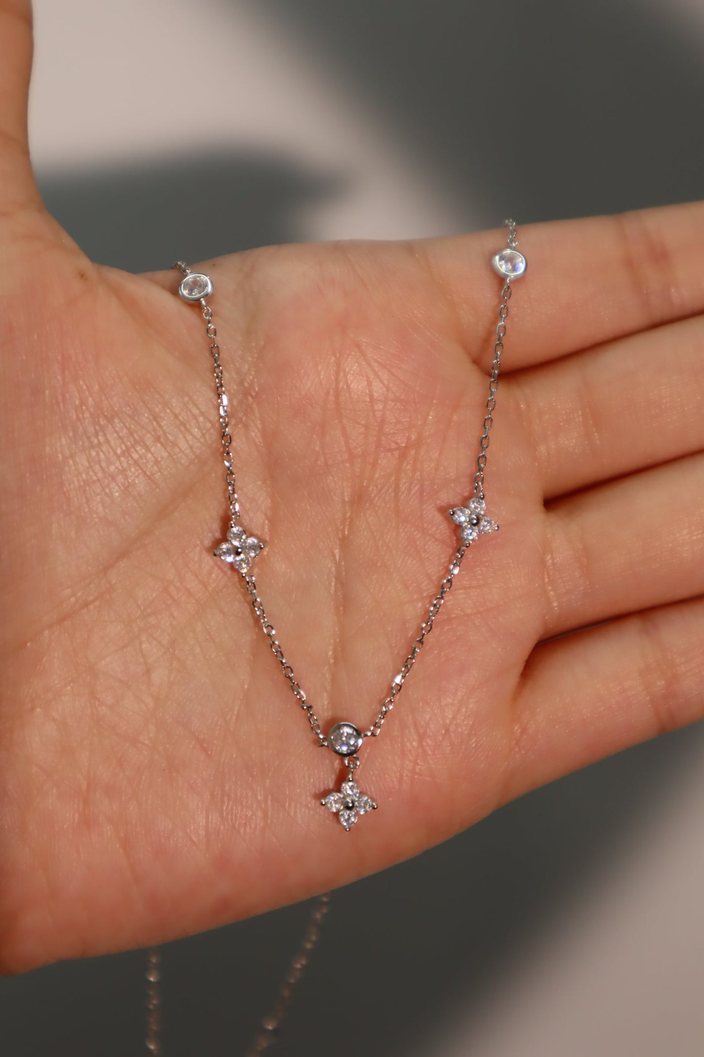 Palladium White Gold Plated Multi Starlight Petal Necklace