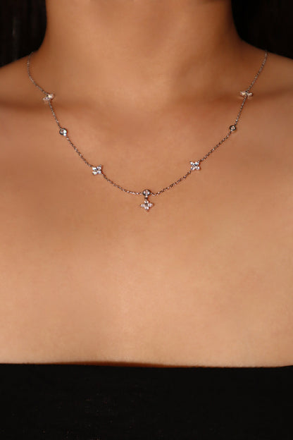 Palladium White Gold Plated Multi Starlight Petal Necklace