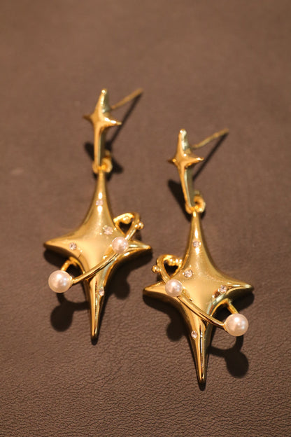 18K Real Gold Plated Saturn Pearls Earrings
