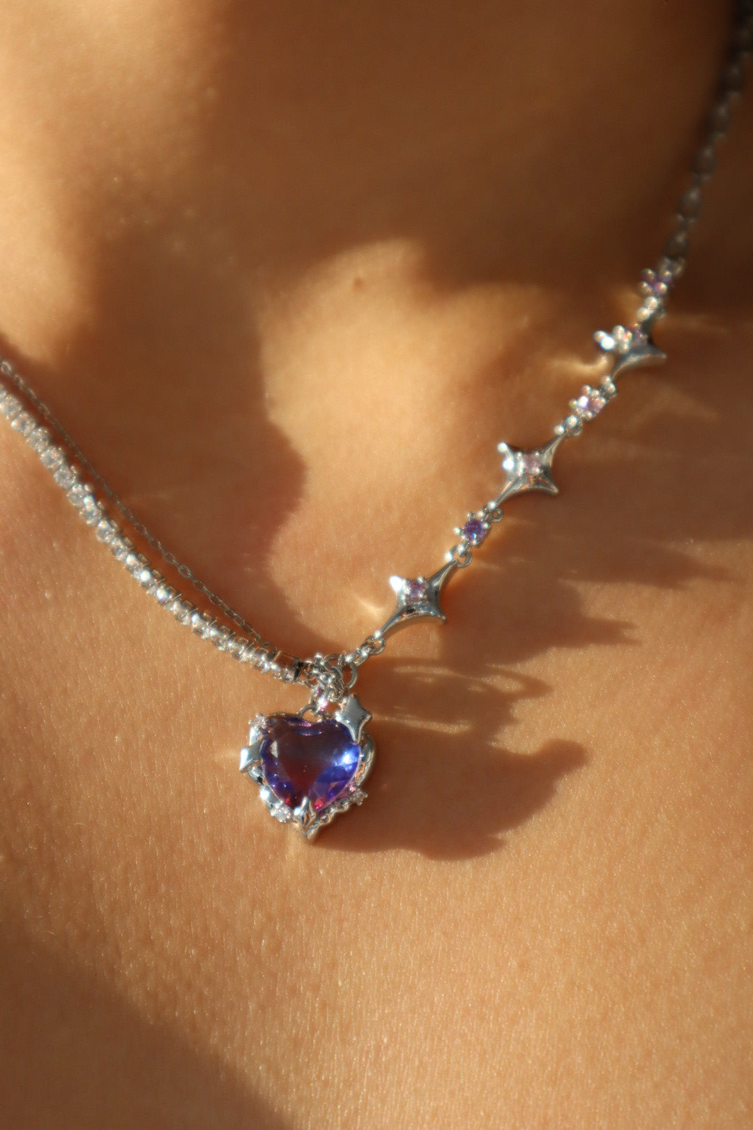 Palladium White Gold Plated Gradient Heart Necklace