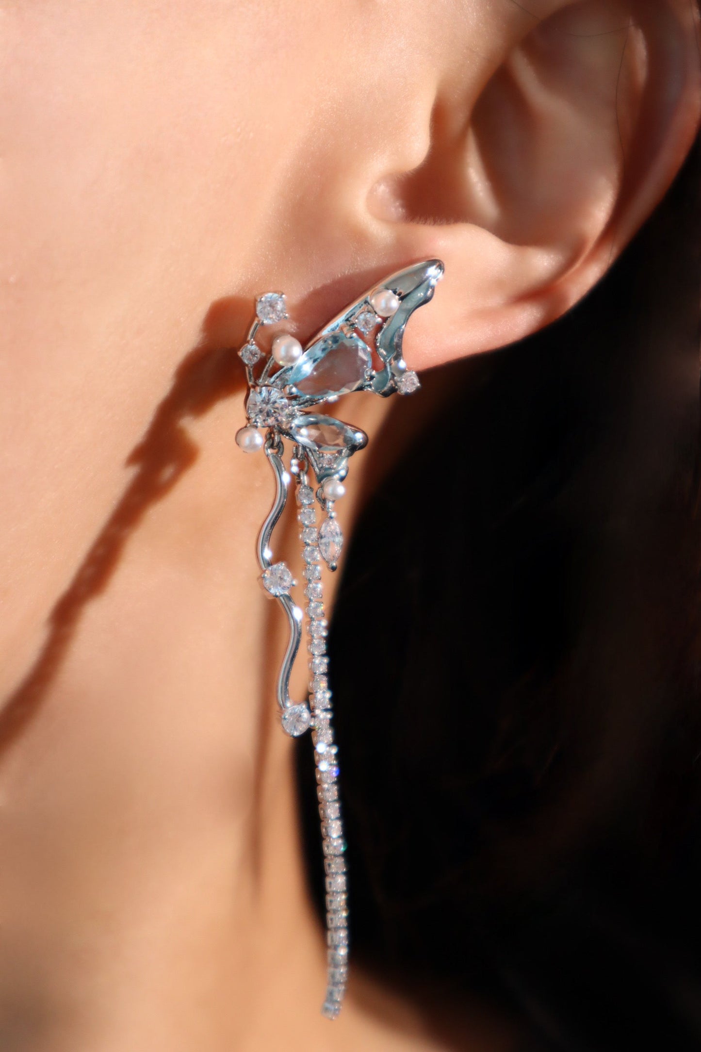 Blue Gem Butterfly Earrings