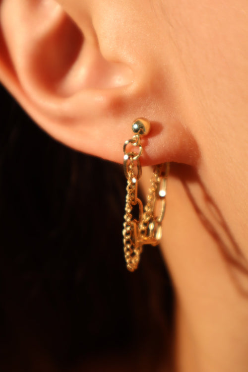 18K Gold Stainless Steel Chain Hoop Earrings