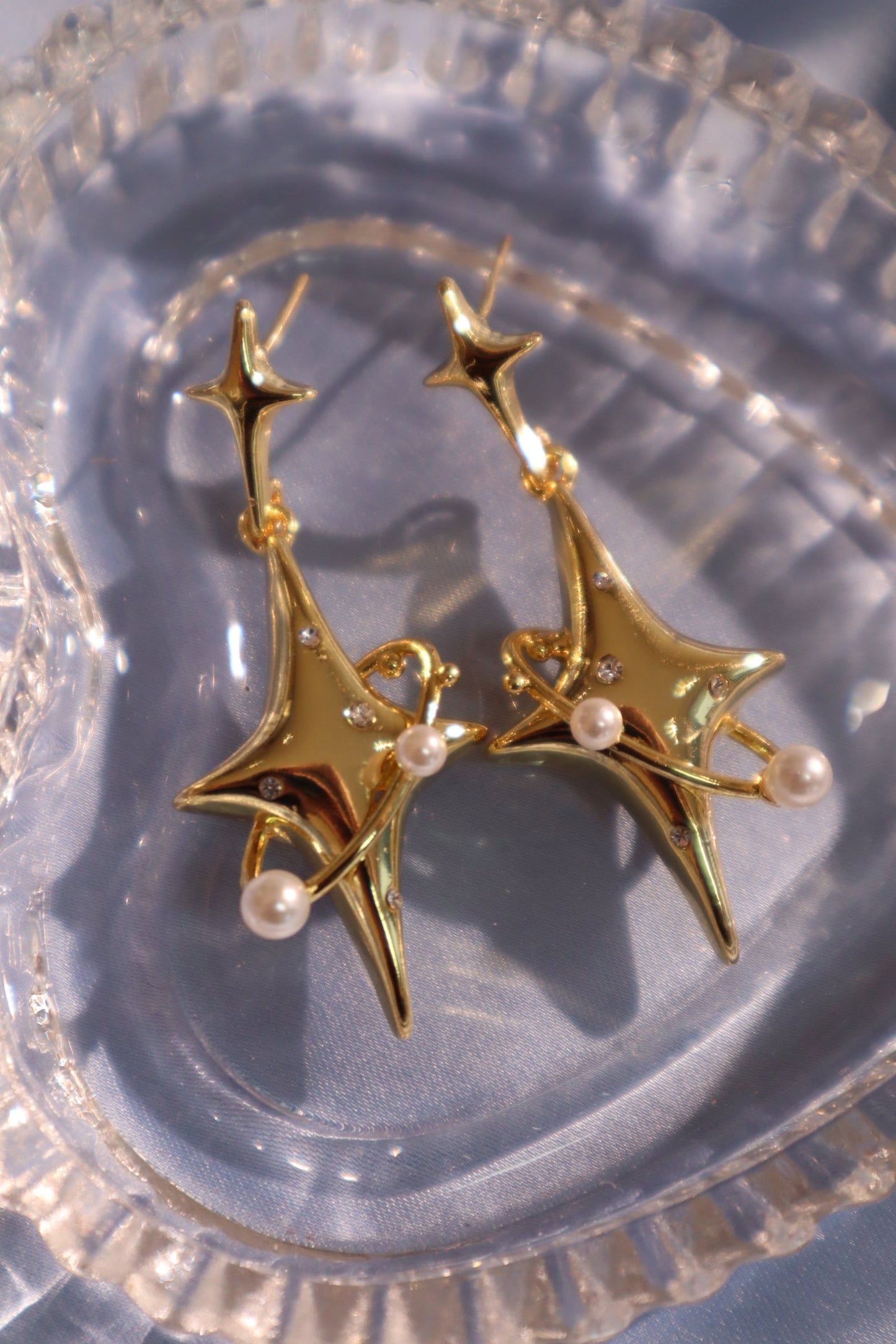 18K Real Gold Plated Saturn Pearls Earrings