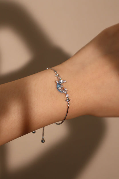 Palladium White Gold Plated Moonstone Moon Star Bracelet