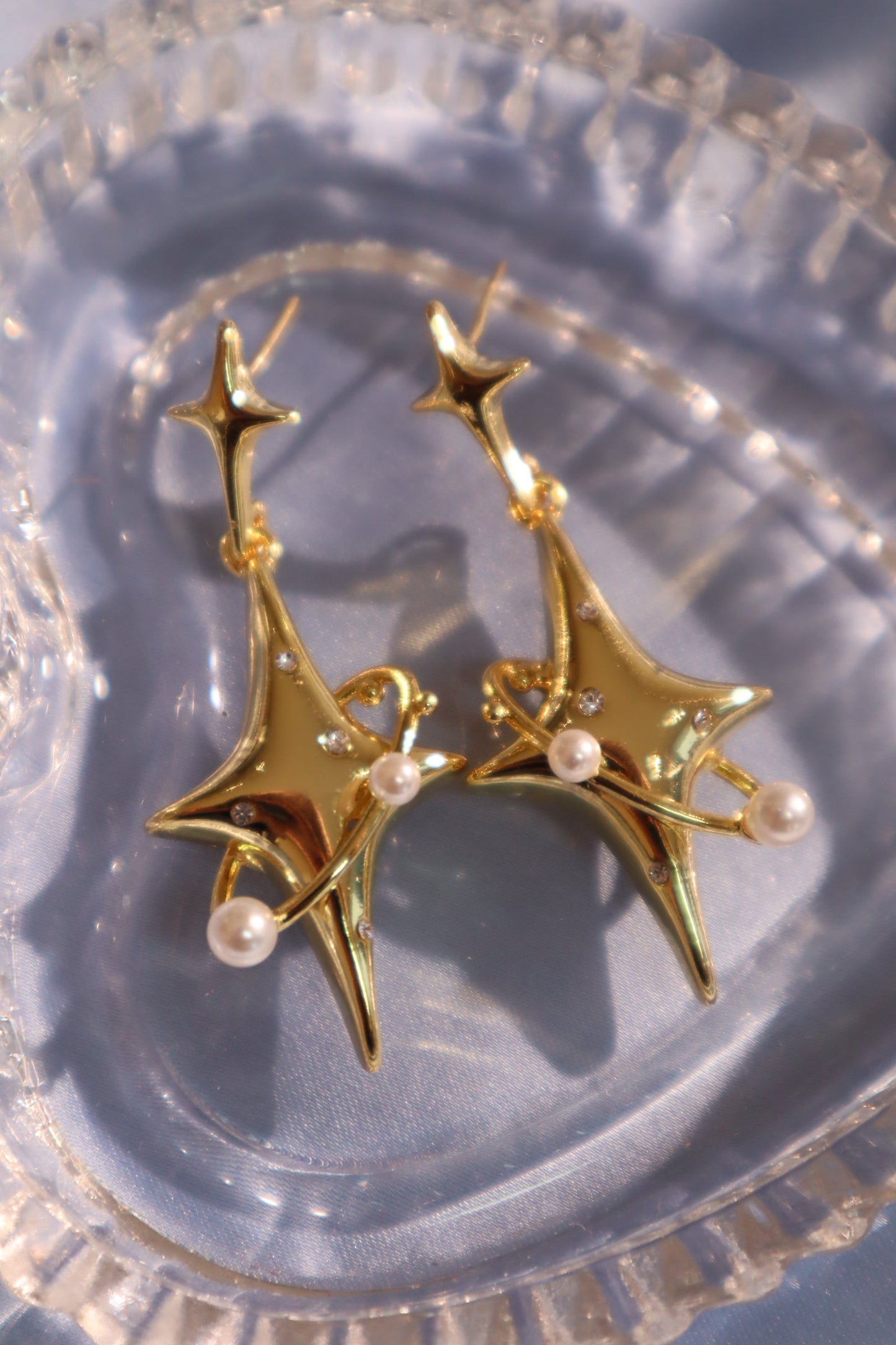18K Real Gold Plated Saturn Pearls Earrings