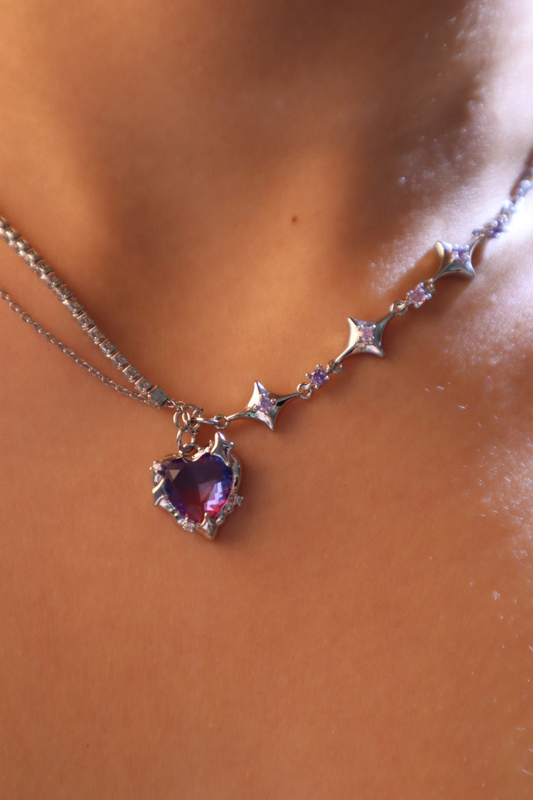Palladium White Gold Plated Gradient Heart Necklace