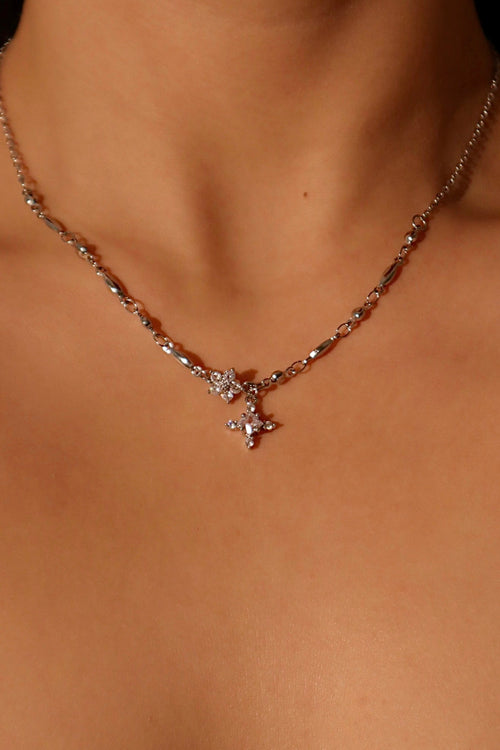 Palladium White Gold Plated Diamond Starlight Cross Necklace