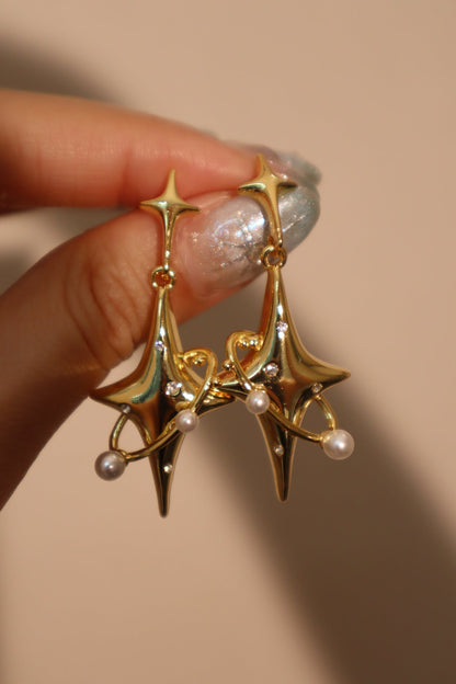 18K Real Gold Plated Saturn Pearls Earrings