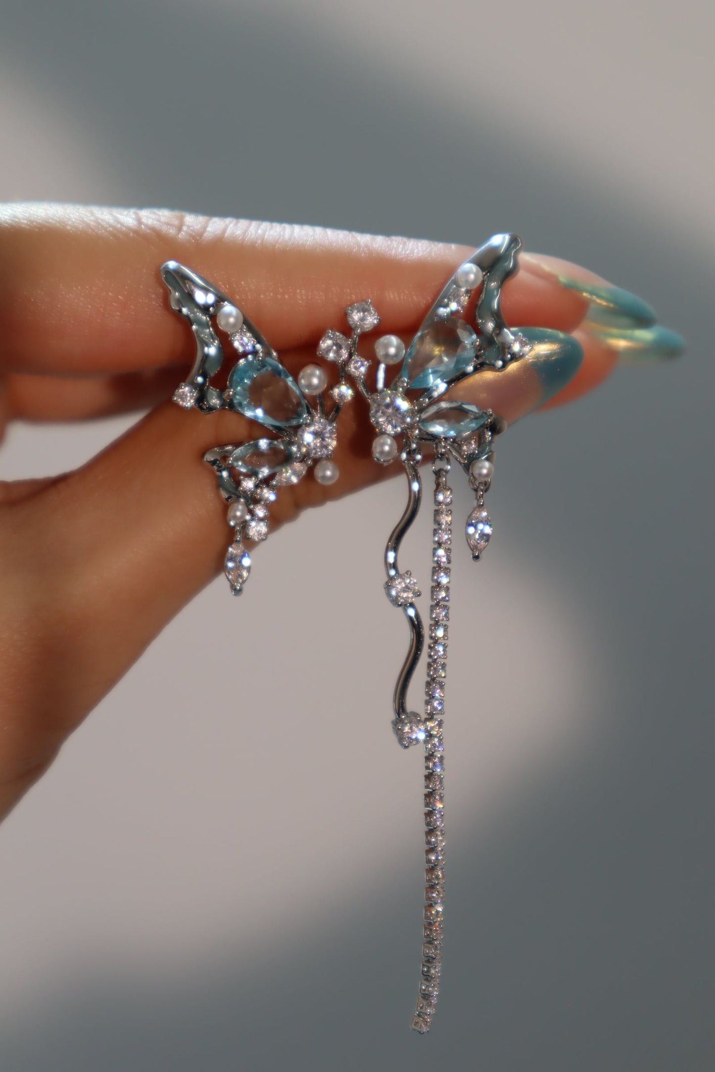 Blue Gem Butterfly Earrings