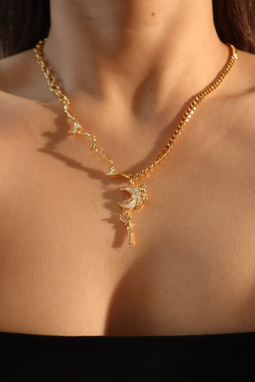 18K Real Gold Plated Rose Moon Necklace