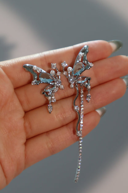 Blue Gem Butterfly Earrings