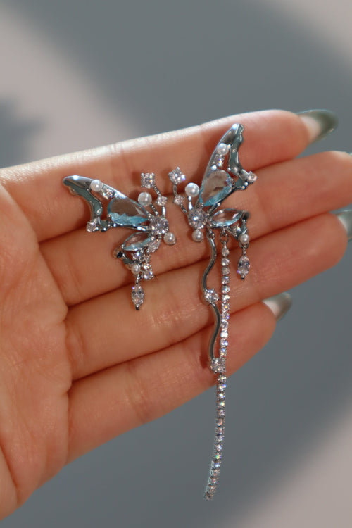 Blue Gem Butterfly Earrings