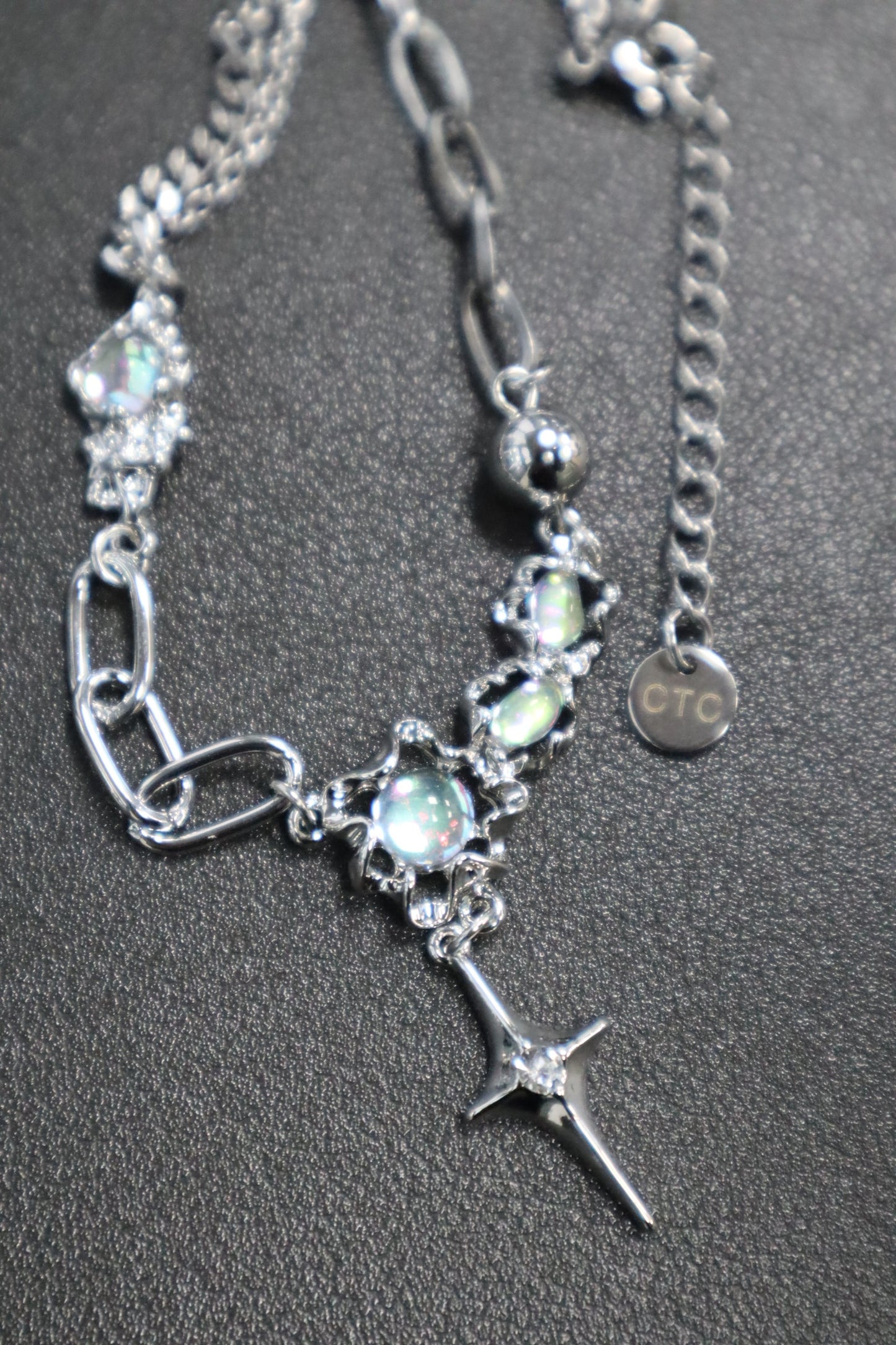 Palladium White Gold Plated Opal Star Necklace