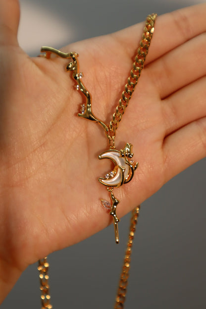 18K Real Gold Plated Rose Moon Necklace