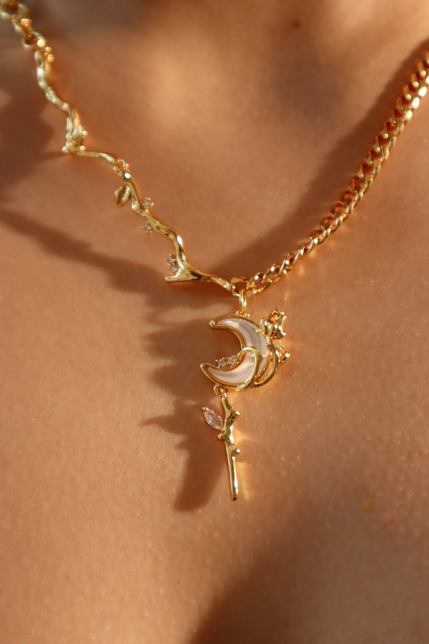 18K Real Gold Plated Rose Moon Necklace