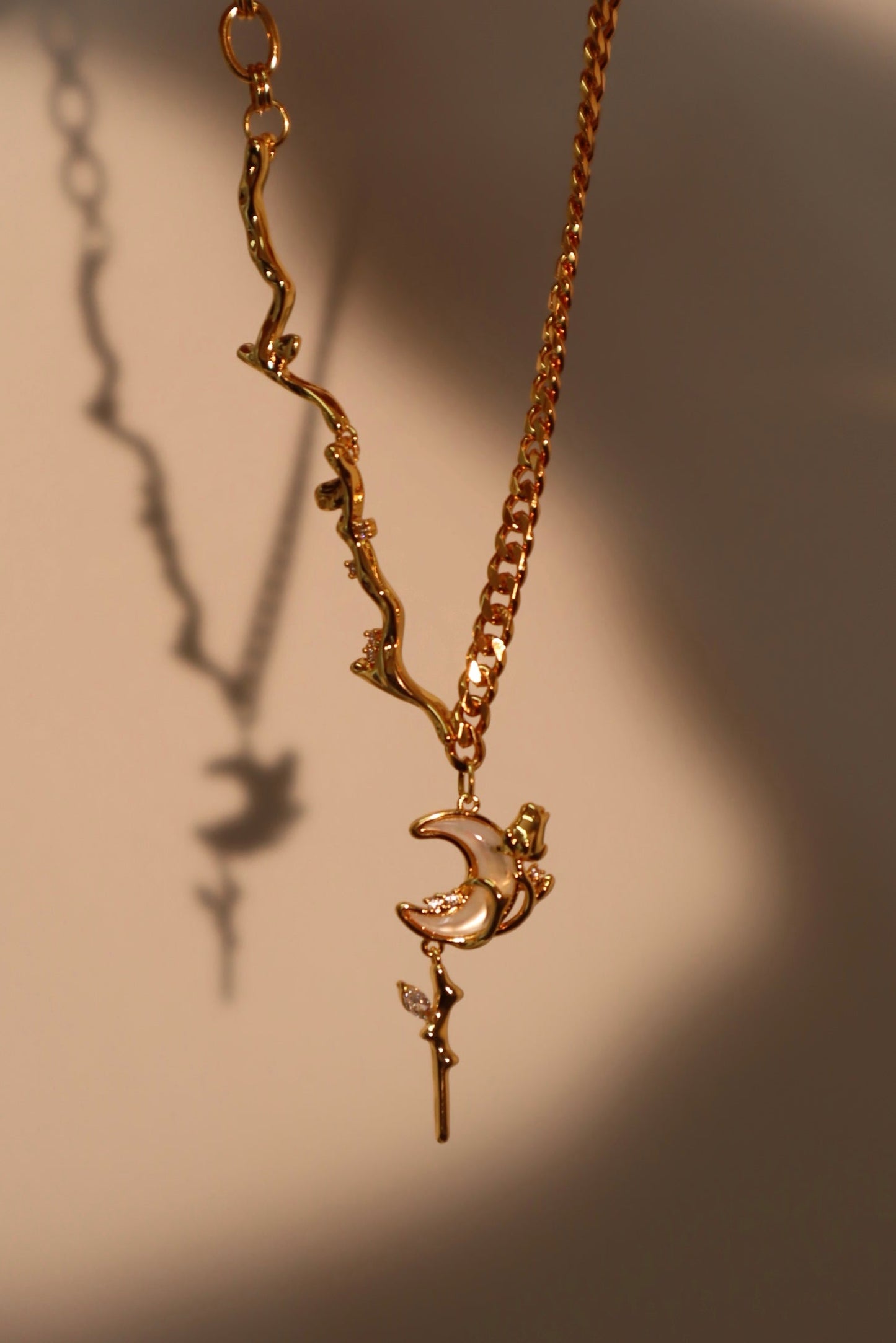 18K Real Gold Plated Rose Moon Necklace