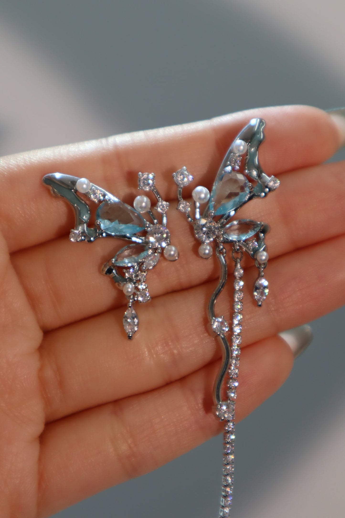 Blue Gem Butterfly Earrings