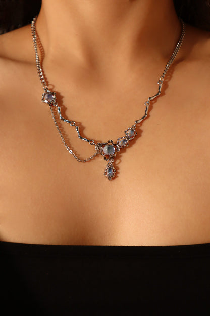 Palladium White Gold Plated Moonstone Dangle Necklace