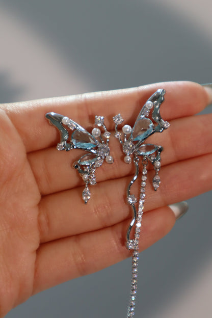 Blue Gem Butterfly Earrings