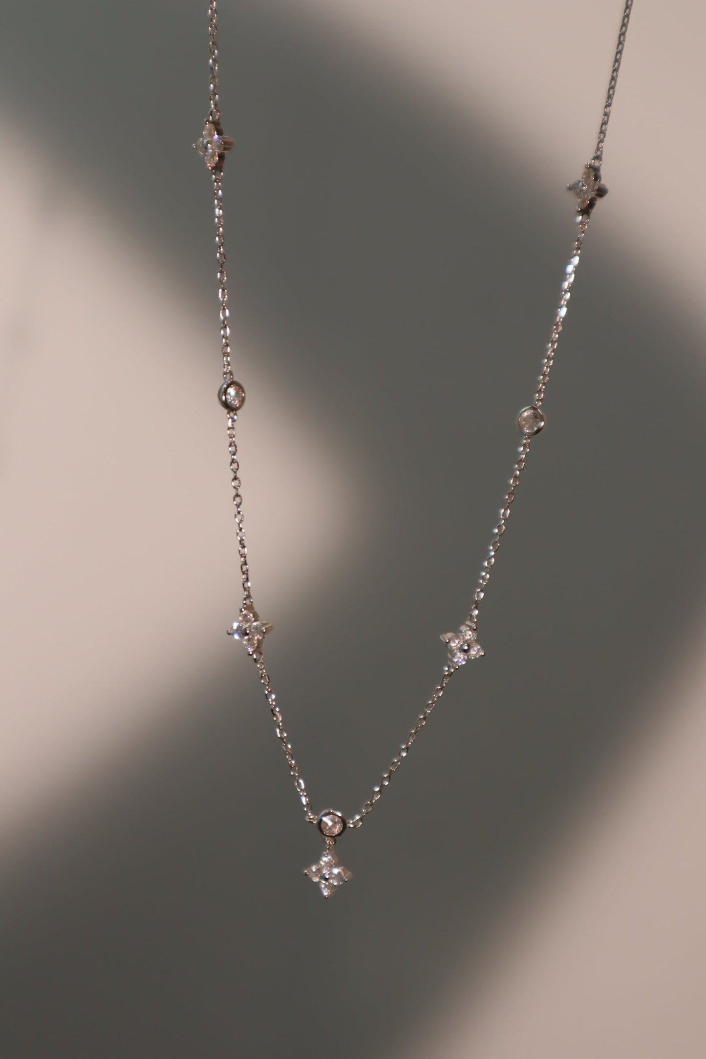 Palladium White Gold Plated Multi Starlight Petal Necklace