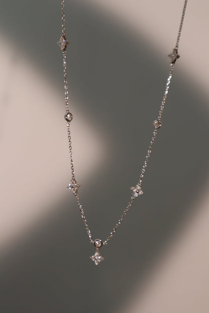 Palladium White Gold Plated Multi Starlight Petal Necklace