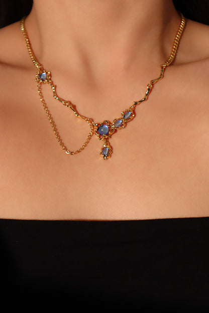 Deep Blue Moonstone Necklace Duo Pack