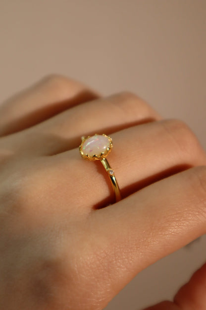 18K Real Gold Plated White Opal Ring