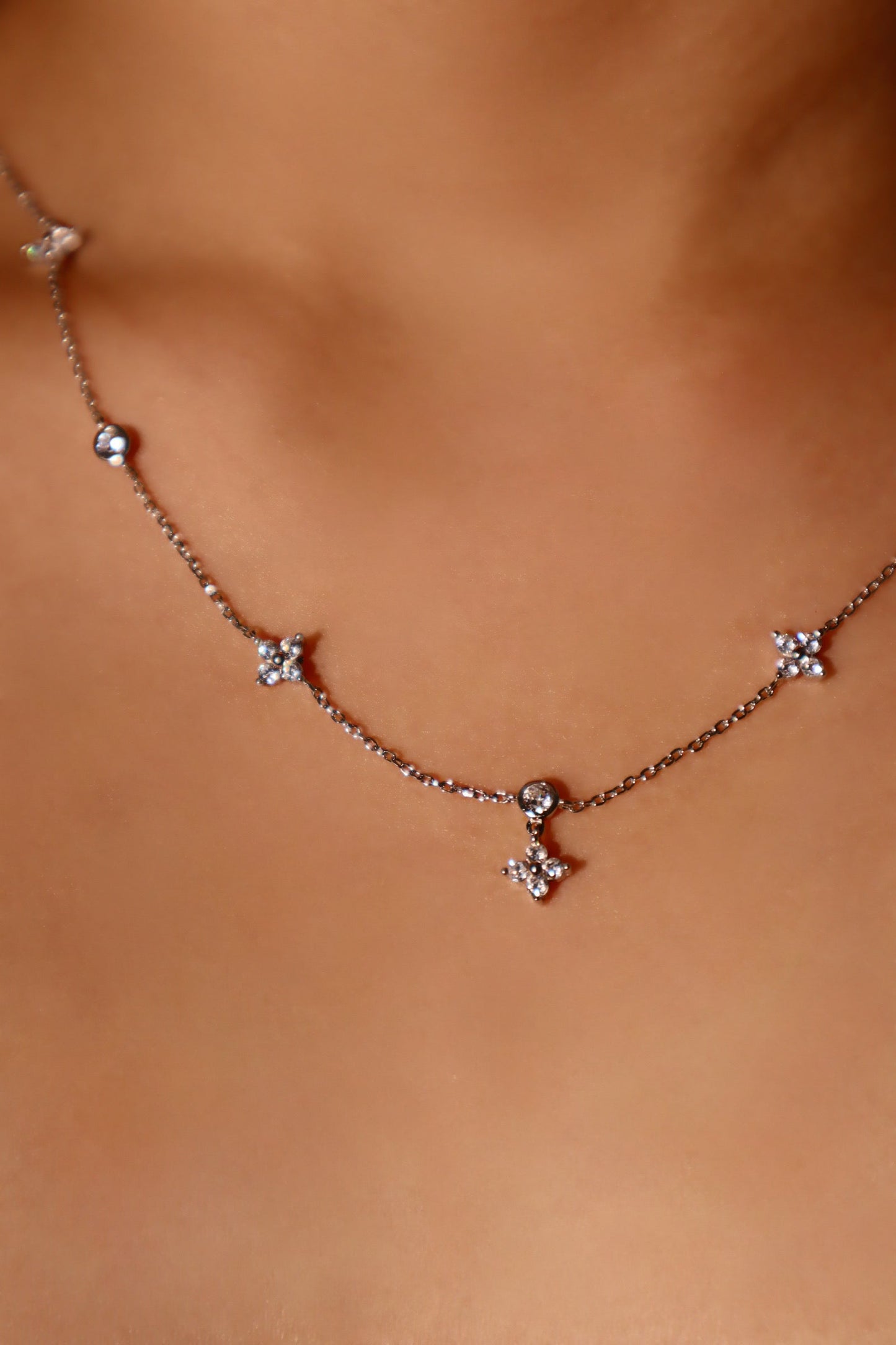 Palladium White Gold Plated Multi Starlight Petal Necklace