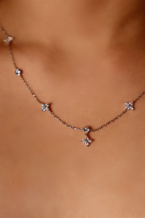 Palladium White Gold Plated Multi Starlight Petal Necklace