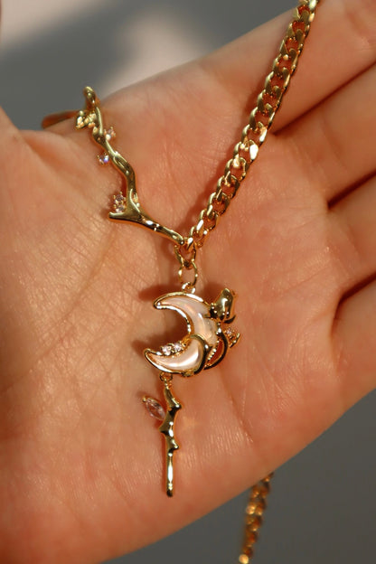 18K Real Gold Plated Rose Moon Necklace