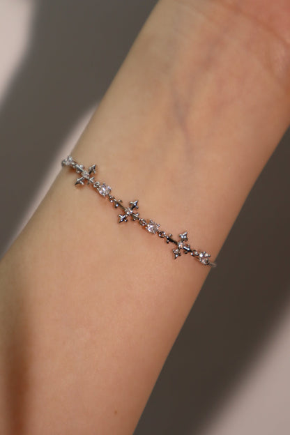 Palladium White Gold Plated Multi Diamond Cross Bracelet