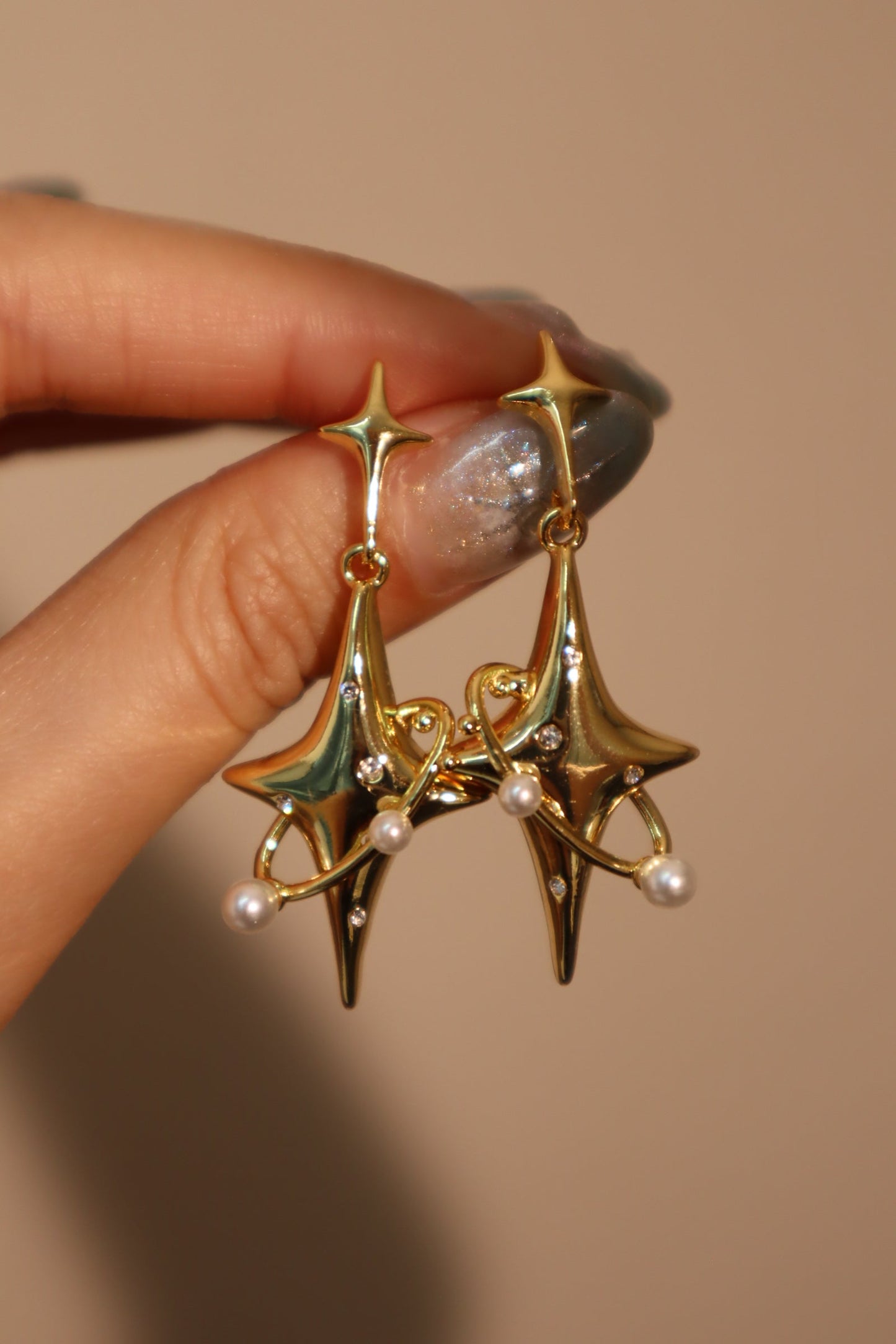 18K Real Gold Plated Saturn Pearls Earrings