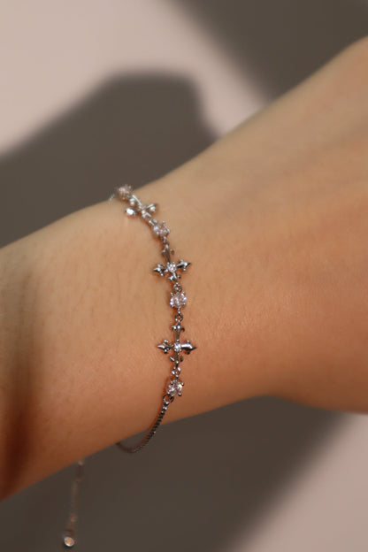 Palladium White Gold Plated Multi Diamond Cross Bracelet